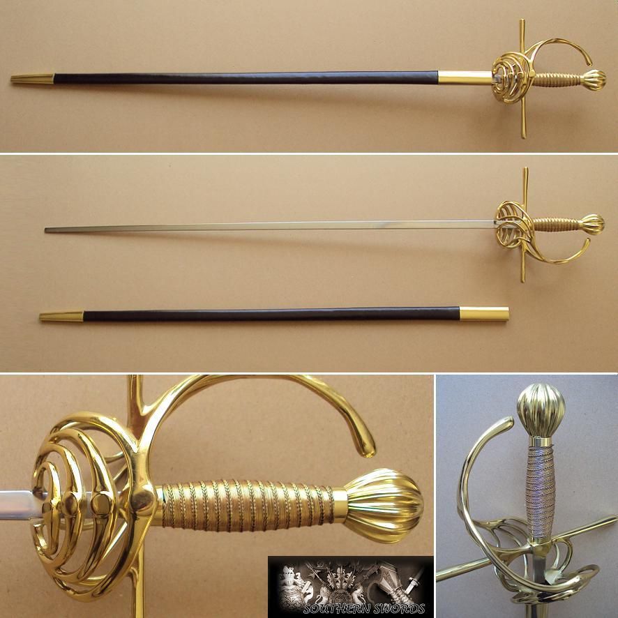 17th Century Rapier Stage & Combat Sword Gilt Finish