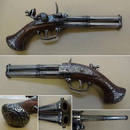 French 18th Century 2 Barrel Revolving Flintlock Pistol