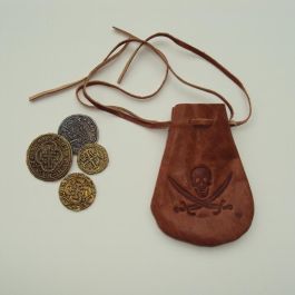 Pirate Coins & Leather Pouch - Great Accessory for Any Costume. Treasure Chest