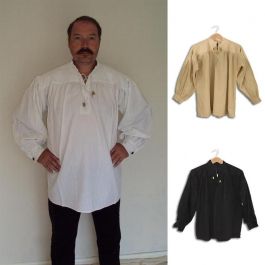 Cotton Shirt With Laced Neck & Button Sleeves