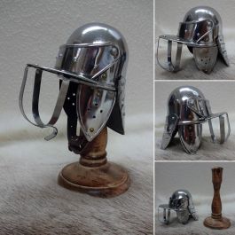 Mini English Civil War Lobster Pot Helmet and Stand
