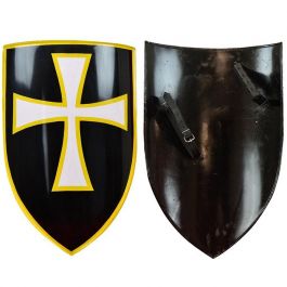 Medieval Heater Shield. White Cross on Black Field. 16 Gauge Steel