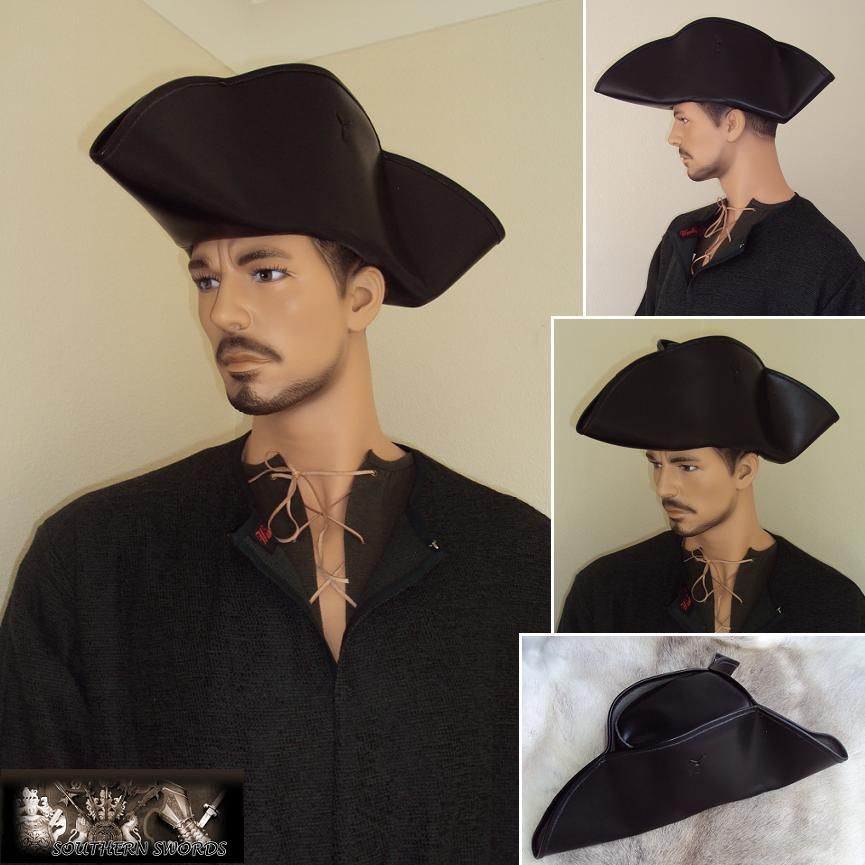 18th Century Civilian & Military Leather Tricorn Hat.